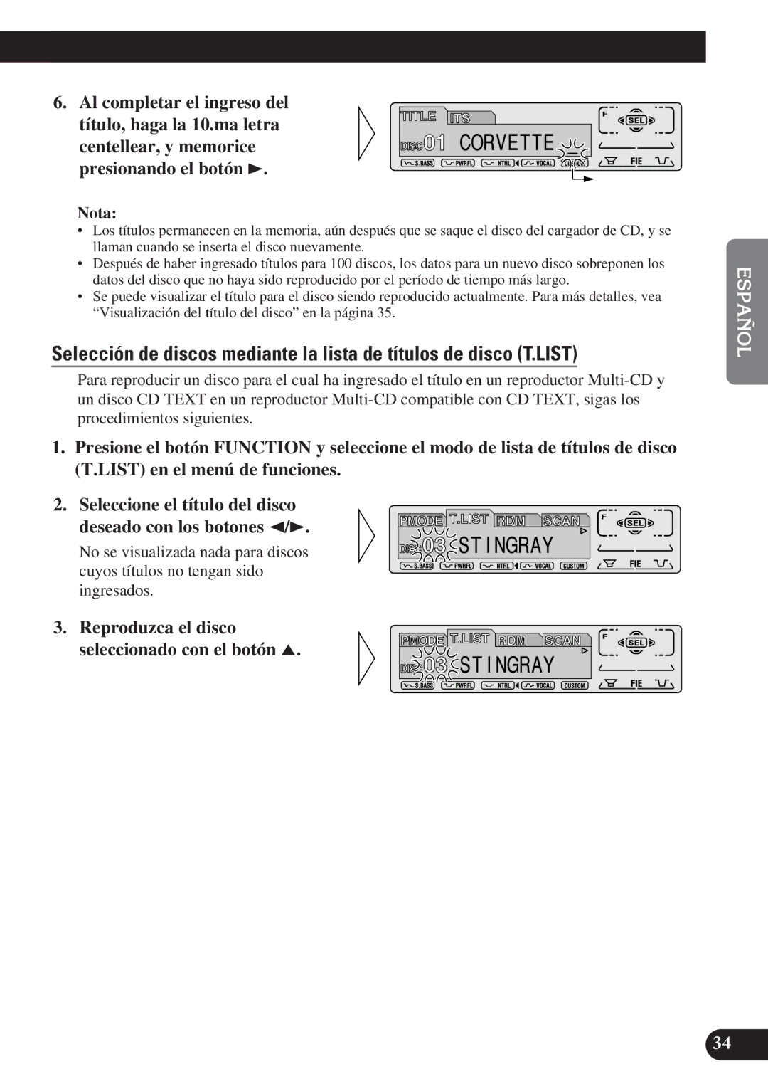 Pioneer KEH-P7900R operation manual Reproduzca el disco seleccionado con el botón 