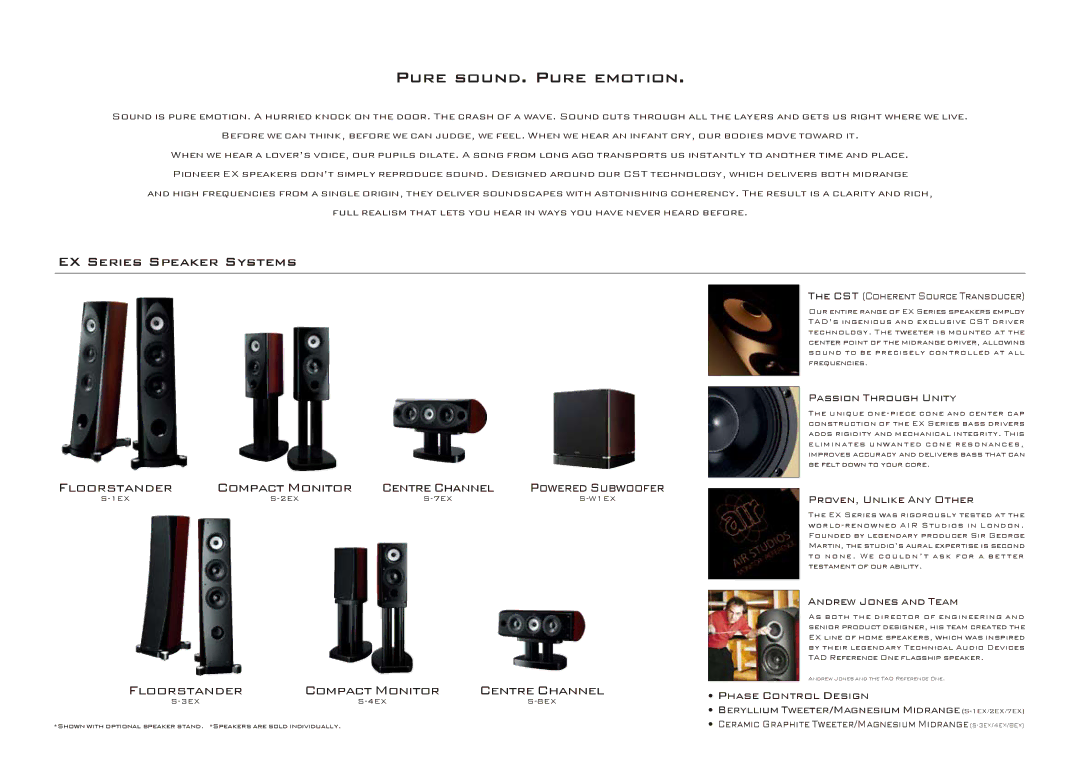 Pioneer KRP-500M manual Pure sound. Pure emotion, EX Series Speaker Systems, Floorstander Compact Monitor Centre Channel 