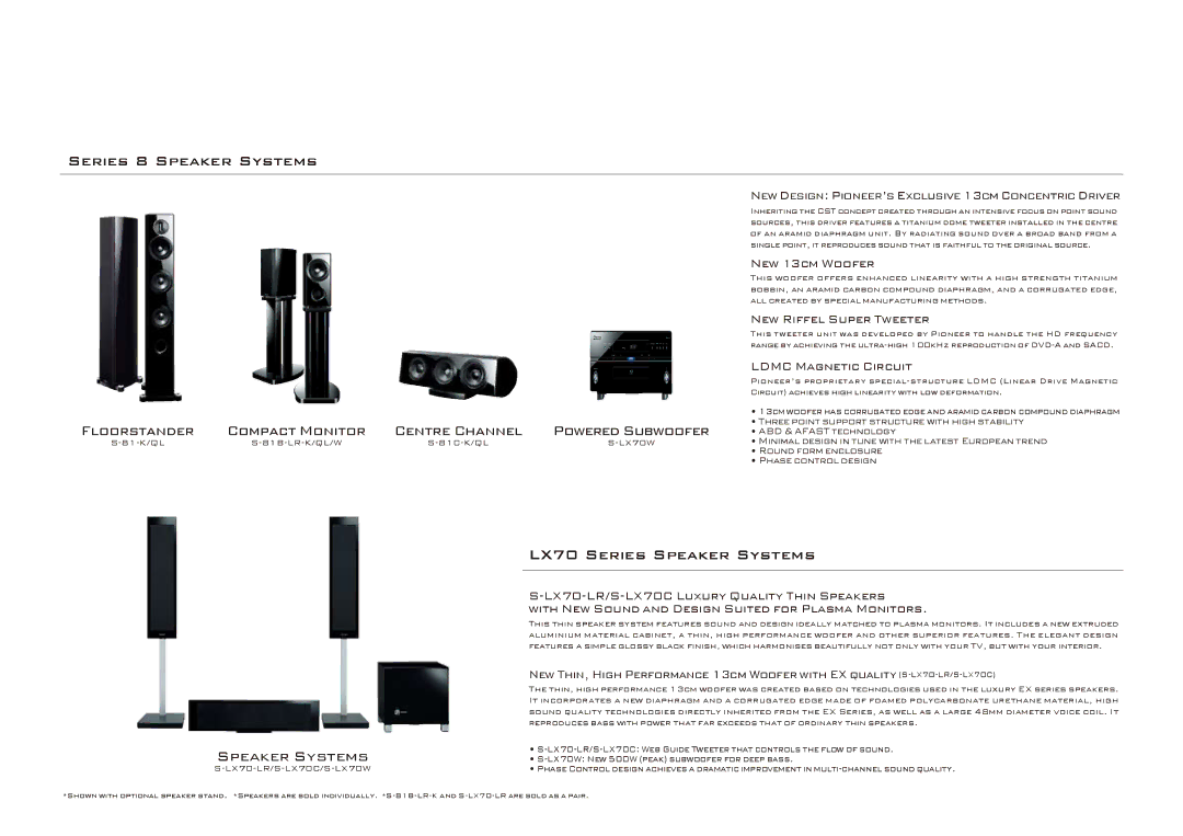 Pioneer KRP-500P, KRP-500M, KRP-600M, KRP-500A manual Series 8 Speaker Systems, LX70 Series Speaker Systems 