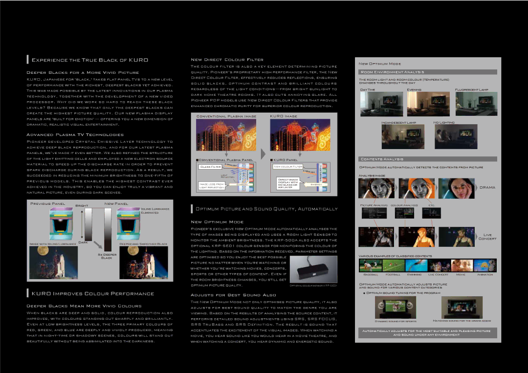 Pioneer KRP-500M, KRP-500P, KRP-600M Experience the True Black of Kuro, Optimum Picture and Sound Quality, Automatically 