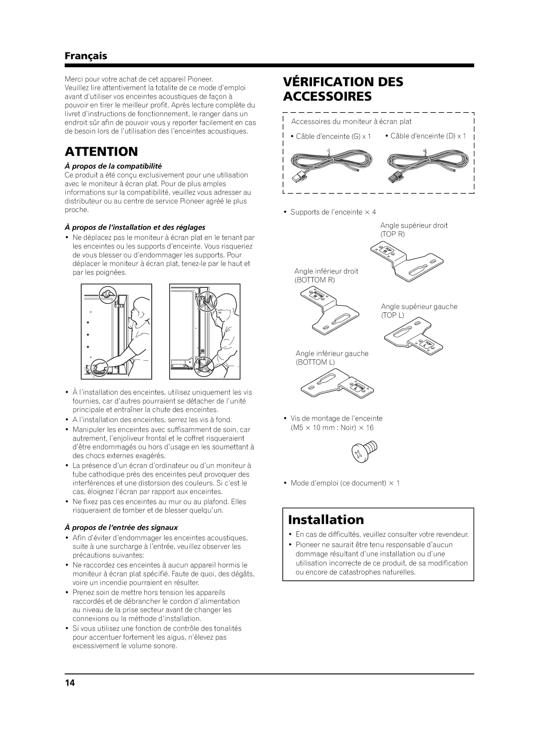 Pioneer KRP-S02 manual Vérification DES Accessoires, Français, Propos de la compatibilité, Propos de l’entrée des signaux 