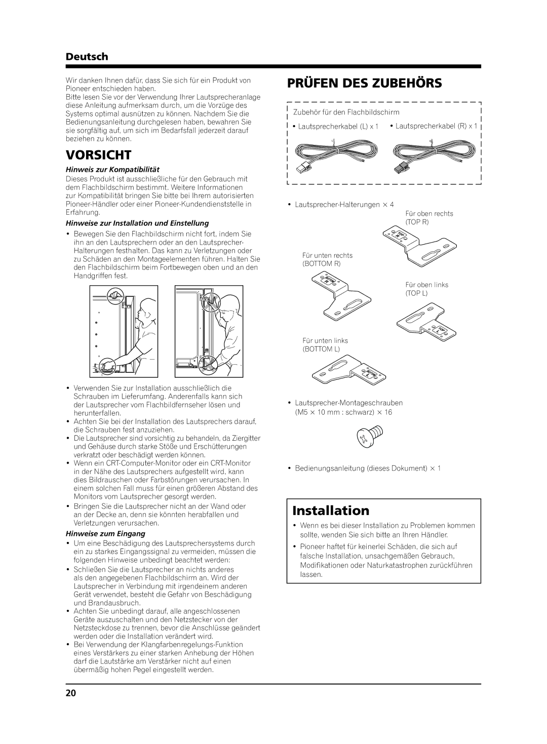 Pioneer KRP-S02 manual Vorsicht, Prüfen des Zubehörs, Deutsch 