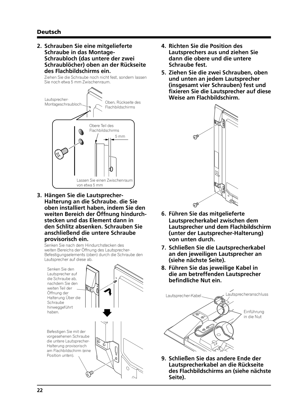 Pioneer KRP-S02 manual Des Flachbildschirms ein, Provisorisch ein 