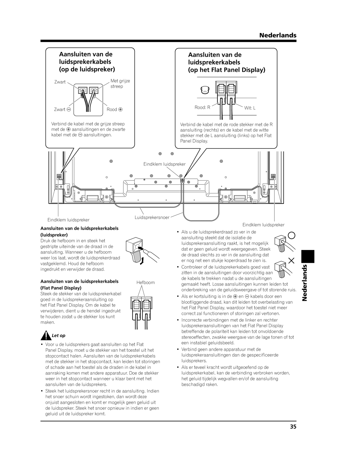 Pioneer KRP-S02 manual Aansluiten van de luidsprekerkabels luidspreker, Let op 