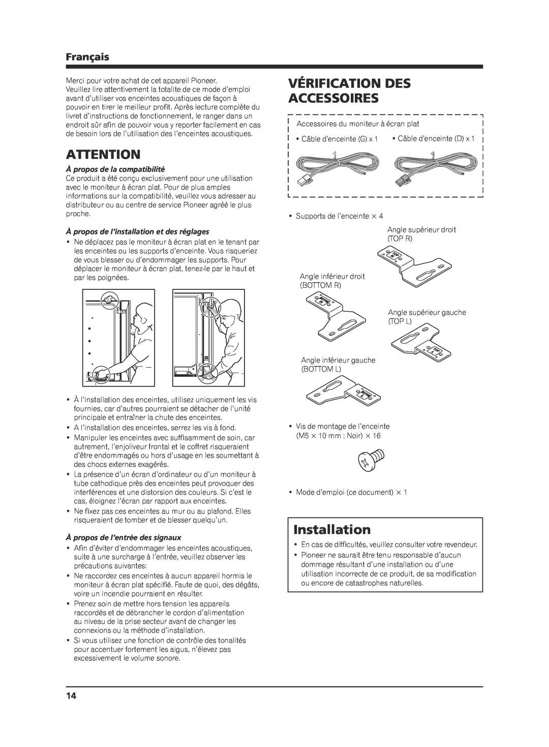 Pioneer KRP-S02 manual Vérification Des Accessoires, Français, Installation, À propos de la compatibilité 