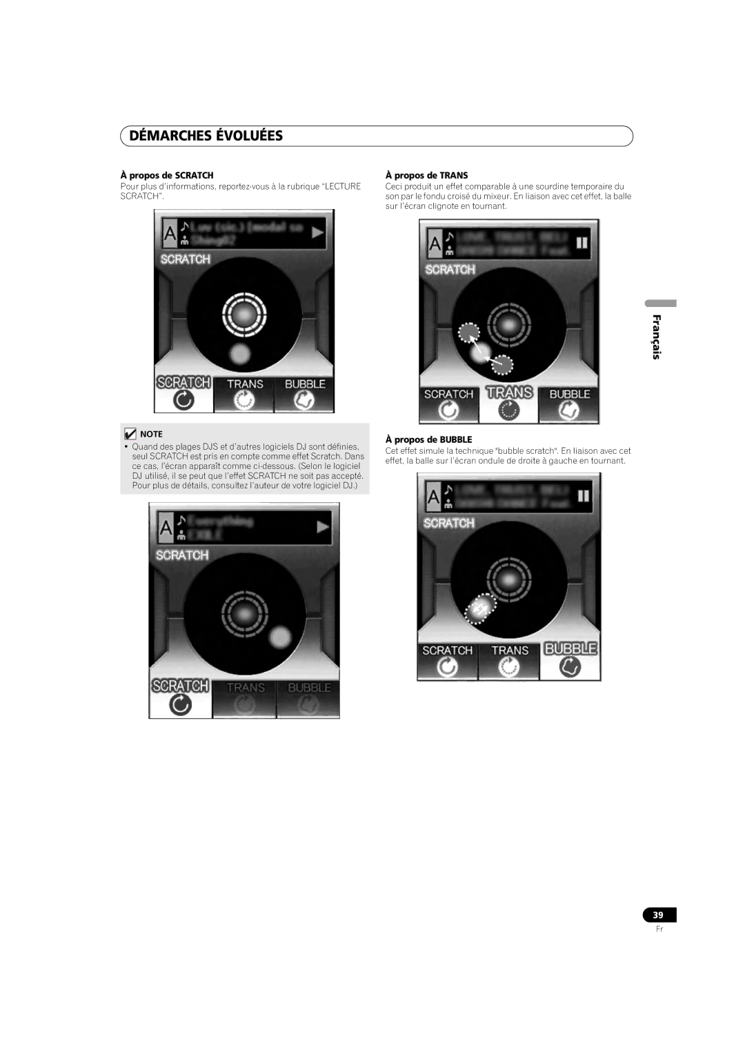 Pioneer MEP-7000 operating instructions Propos de Scratch, Propos de Trans, Propos de Bubble 