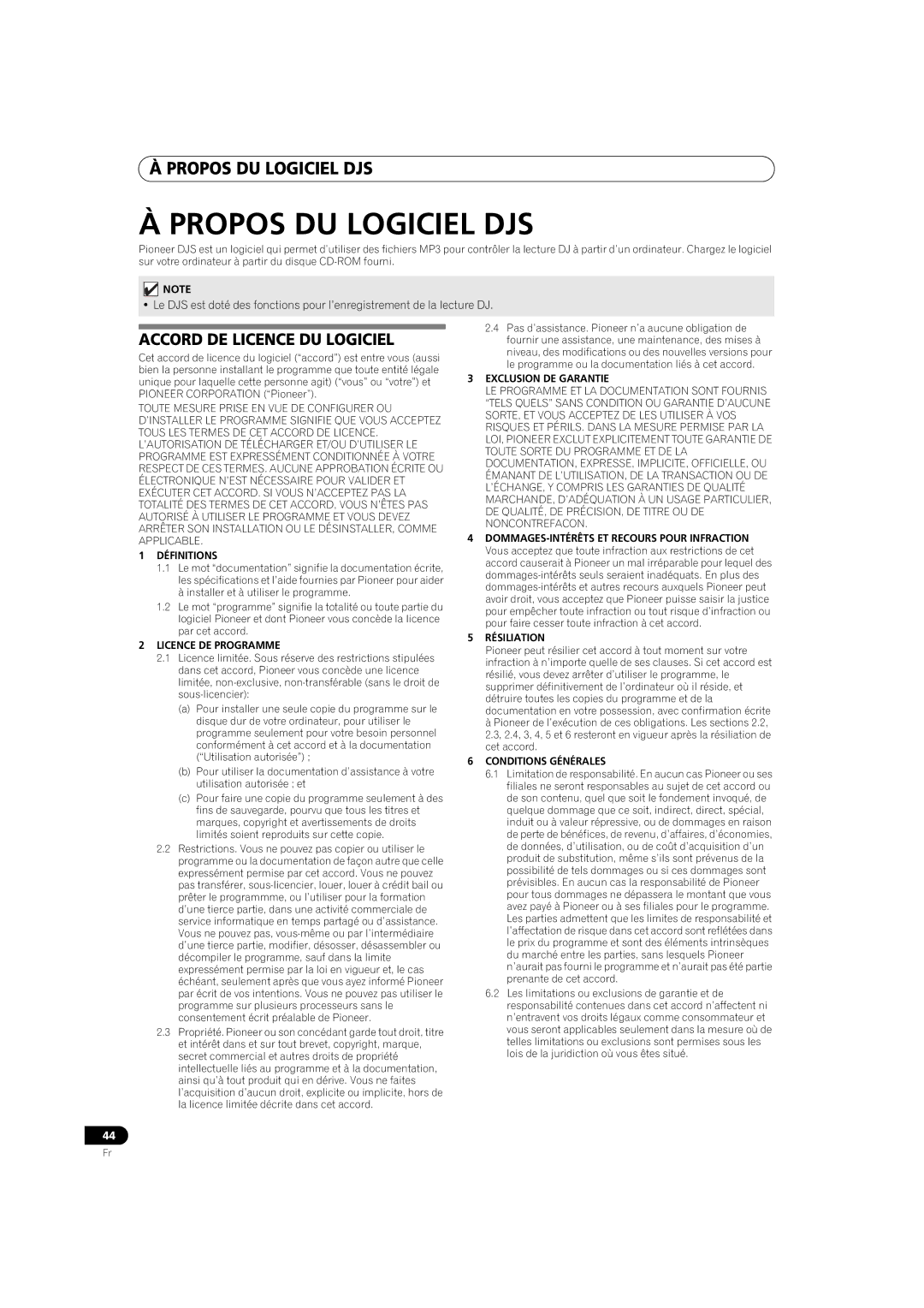 Pioneer MEP-7000 operating instructions Propos DU Logiciel DJS, Accord DE Licence DU Logiciel 