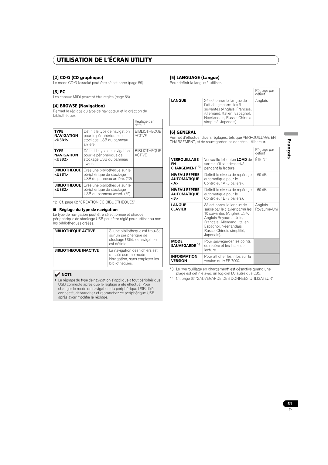 Pioneer MEP-7000 operating instructions CD-G CD graphique, Browse Navigation,  Réglage du type de navigation 