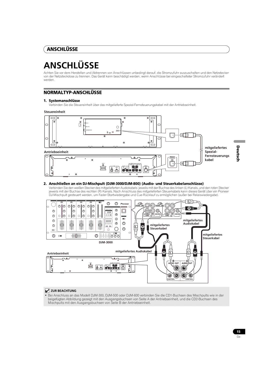 Pioneer MEP-7000 operating instructions Normaltyp-Anschlüsse, Systemanschlüsse 