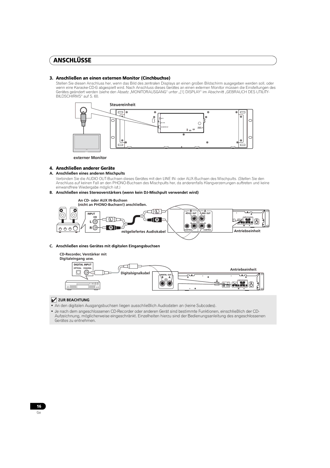 Pioneer MEP-7000 Anschließen an einen externen Monitor Cinchbuchse, Anschließen anderer Geräte, Externer Monitor 