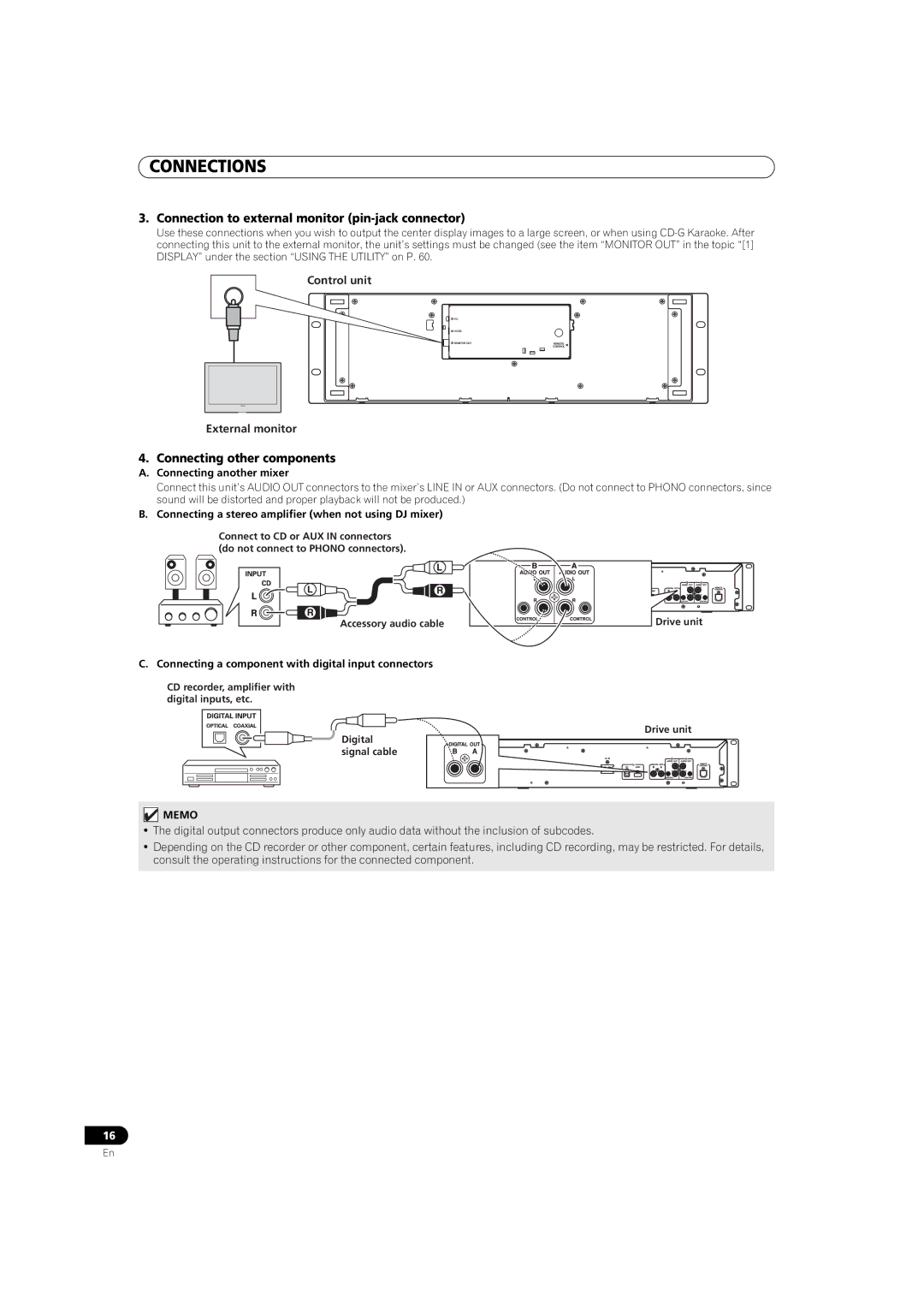 Pioneer MEP-7000 Connection to external monitor pin-jack connector, Connecting other components, External monitor 