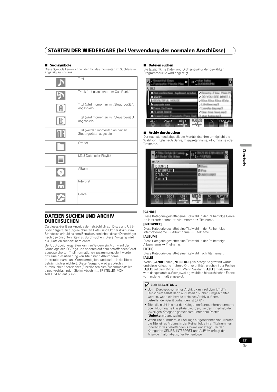 Pioneer MEP-7000 Dateien Suchen UND Archiv Durchsuchen,  Suchsymbole  Dateien suchen,  Archiv durchsuchen 