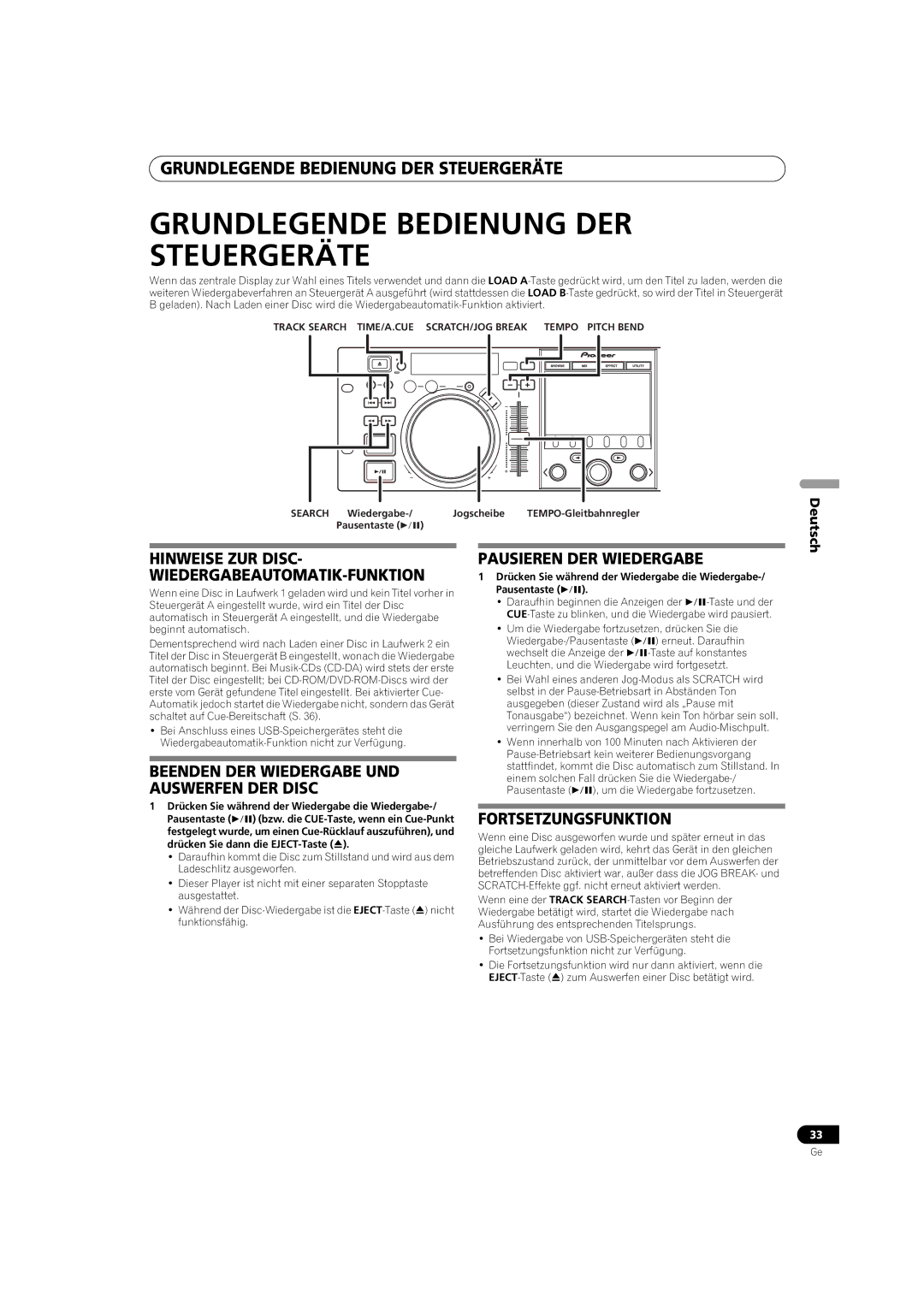 Pioneer MEP-7000 Grundlegende Bedienung DER Steuergeräte, Beenden DER Wiedergabe UND Auswerfen DER Disc, Deutsch 