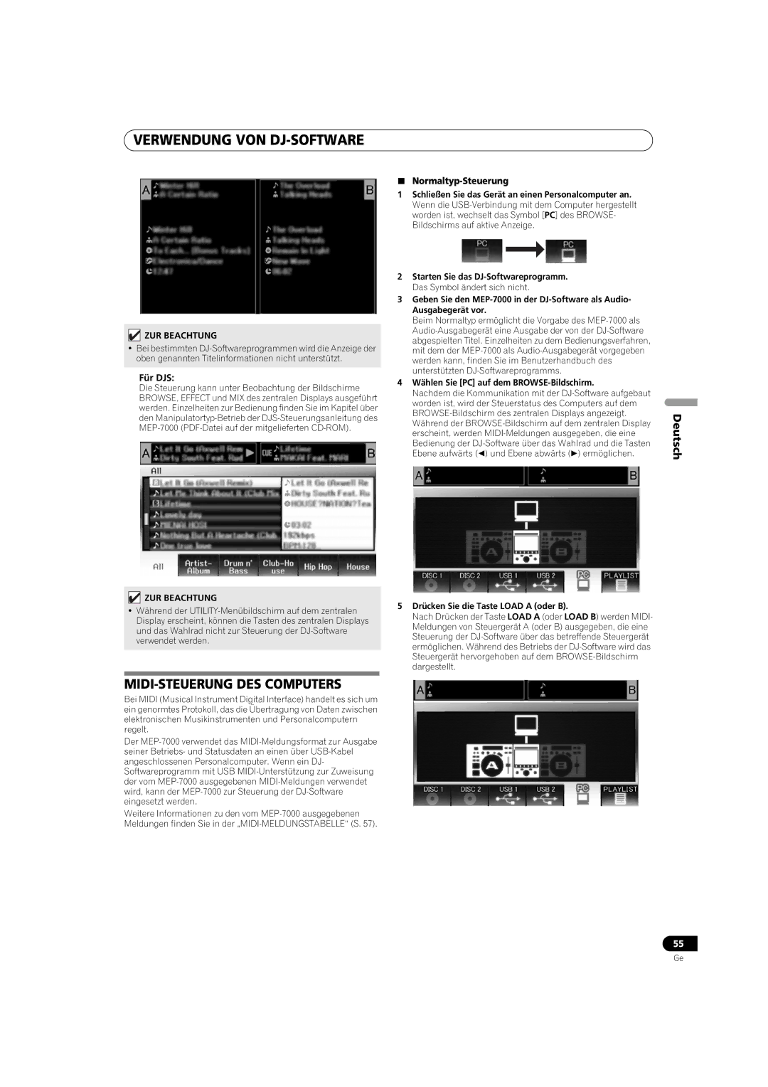 Pioneer MEP-7000 operating instructions MIDI-STEUERUNG DES Computers 