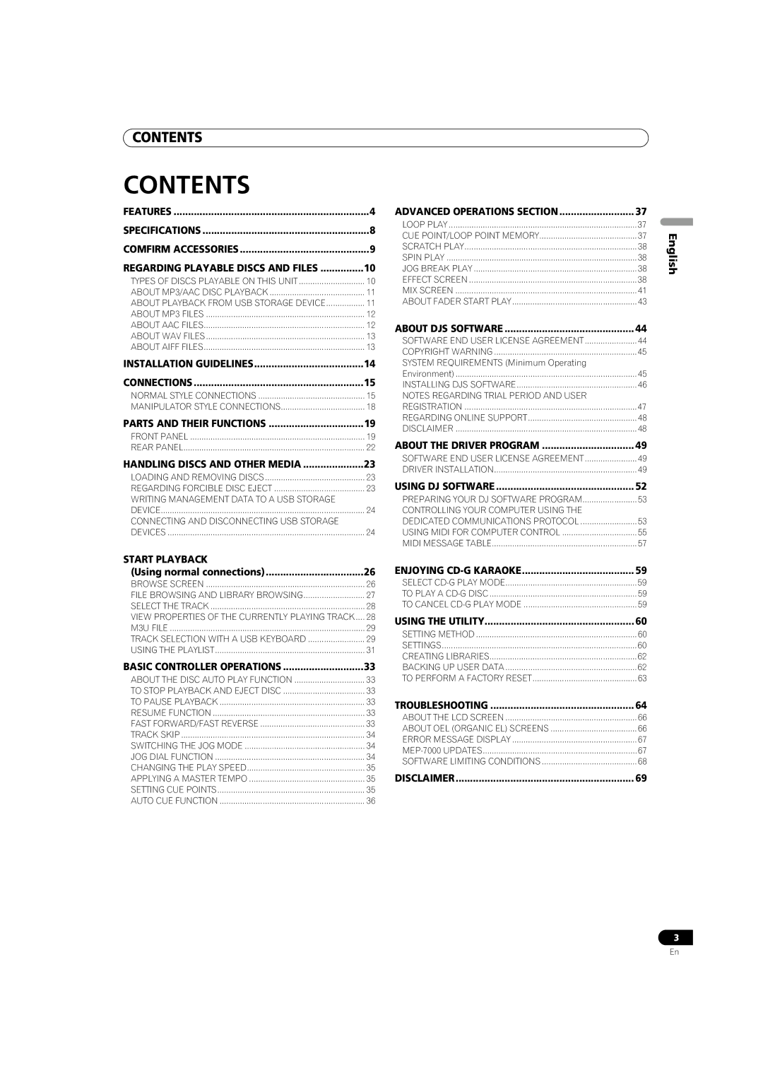 Pioneer MEP-7000 operating instructions Contents 