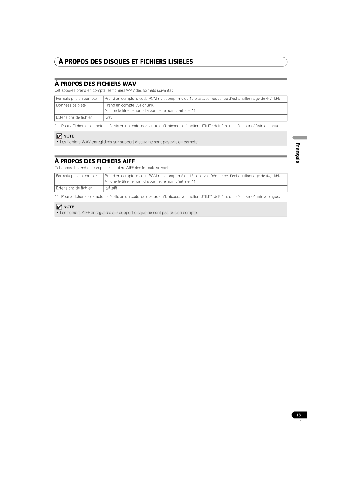 Pioneer MEP-7000 operating instructions Propos DES Fichiers WAV, Propos DES Fichiers Aiff 