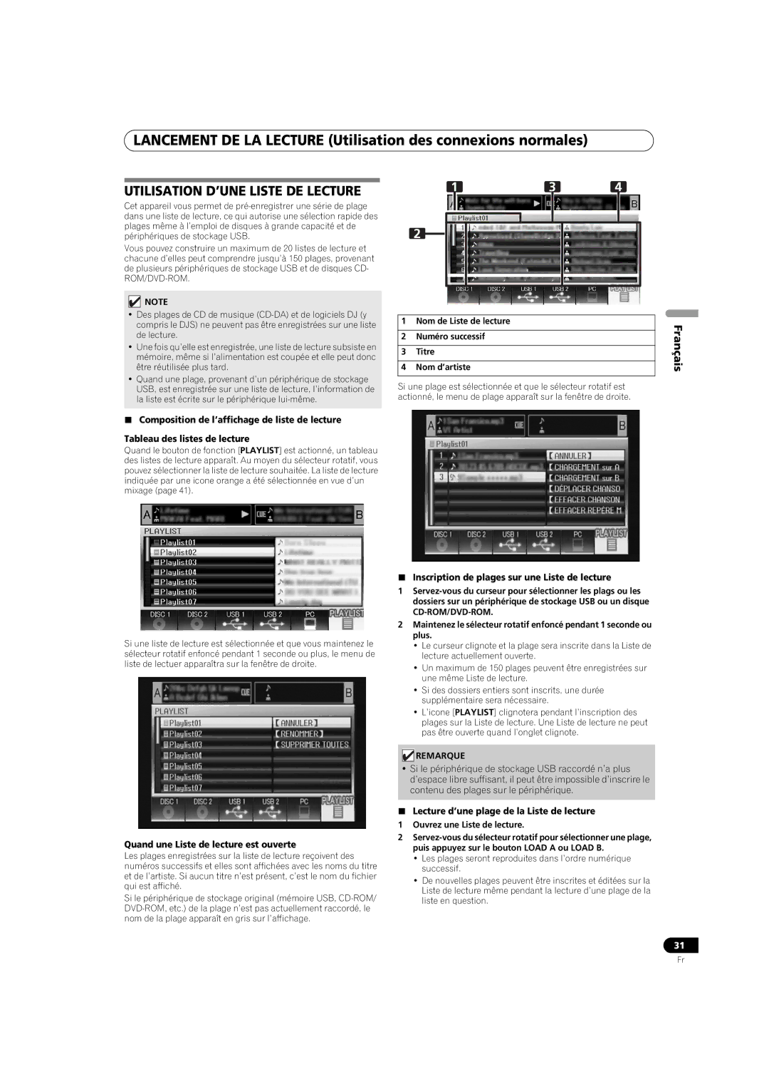 Pioneer MEP-7000 operating instructions Utilisation D’UNE Liste DE Lecture, Quand une Liste de lecture est ouverte 