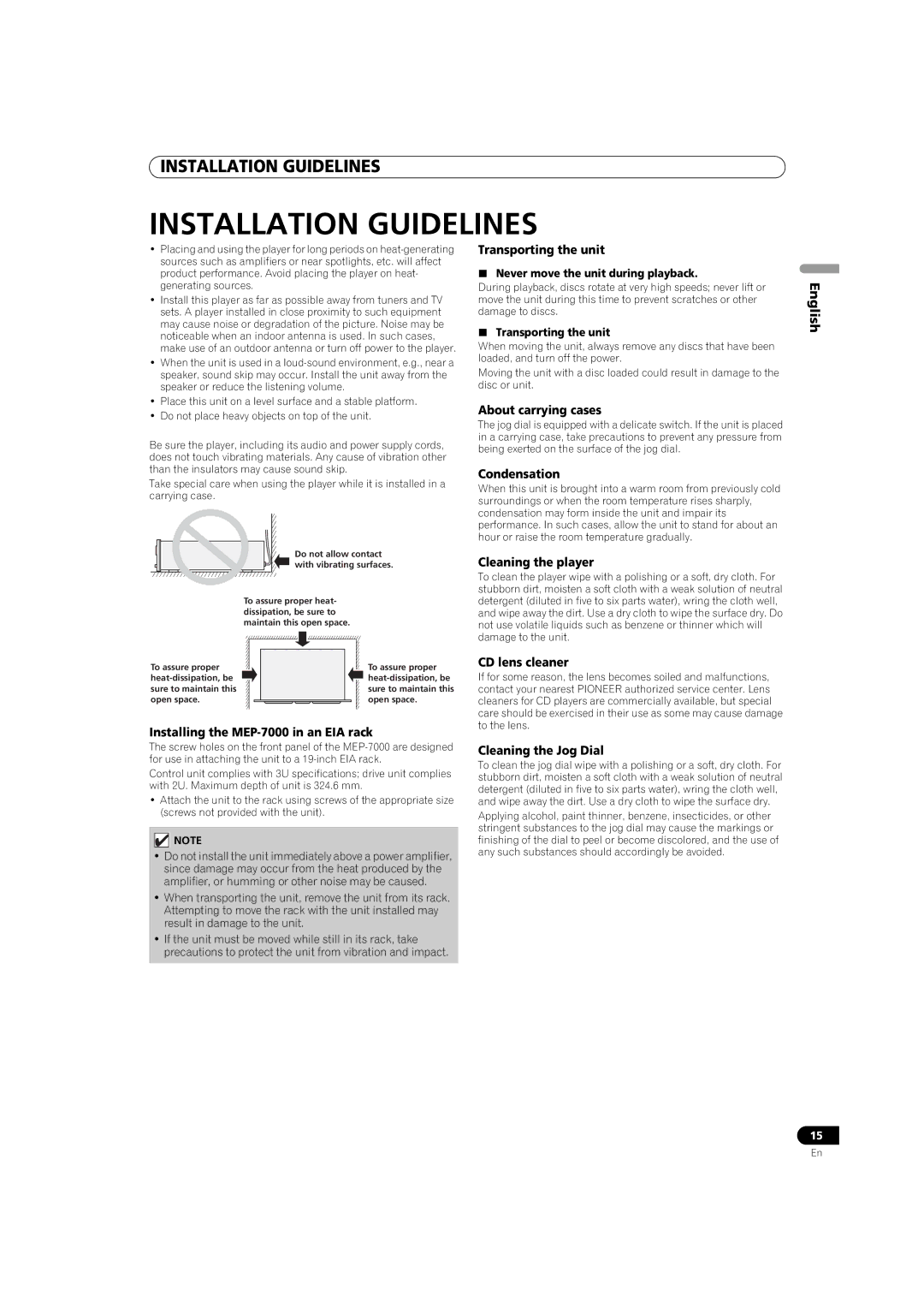 Pioneer MEP-7000 operating instructions Installation Guidelines 