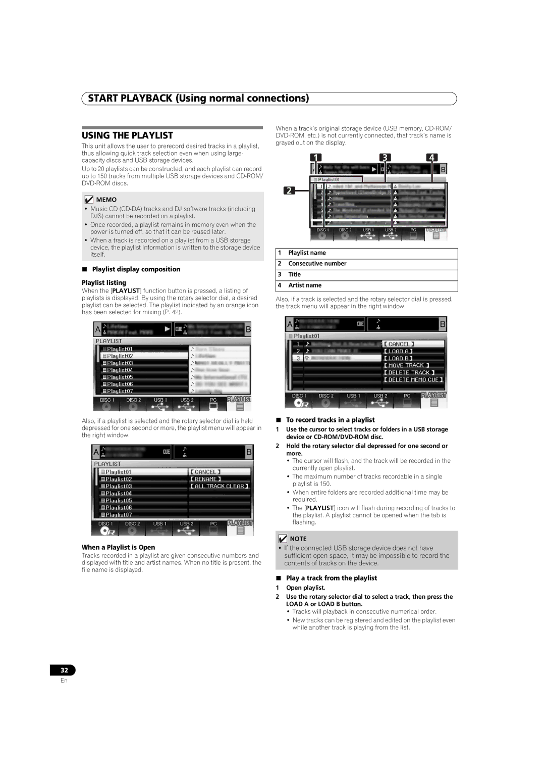 Pioneer MEP-7000 Using the Playlist,  Playlist display composition Playlist listing, When a Playlist is Open 