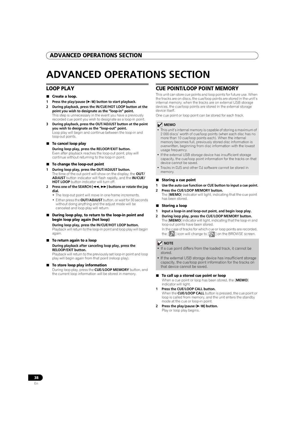 Pioneer MEP-7000 operating instructions Advanced Operations Section, Loop Play, CUE POINT/LOOP Point Memory 