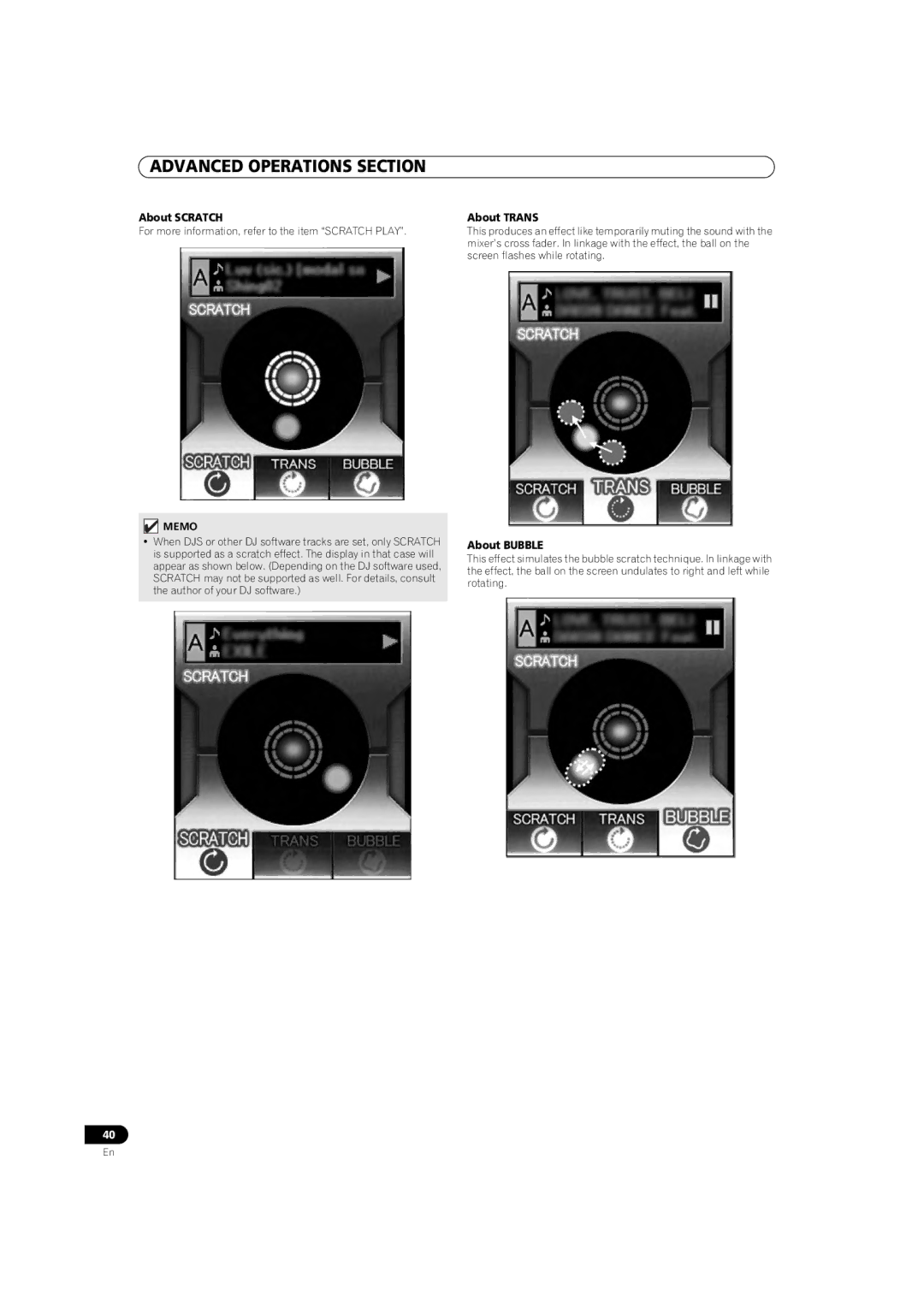 Pioneer MEP-7000 operating instructions About Scratch, About Trans, About Bubble 