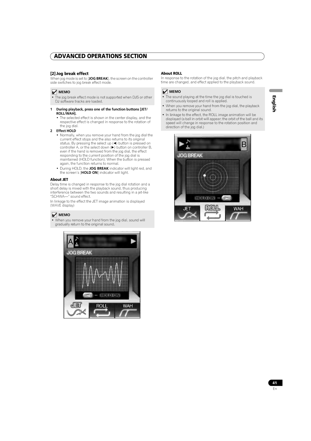 Pioneer MEP-7000 operating instructions Jog break effect, About JET, About Roll, Effect Hold 