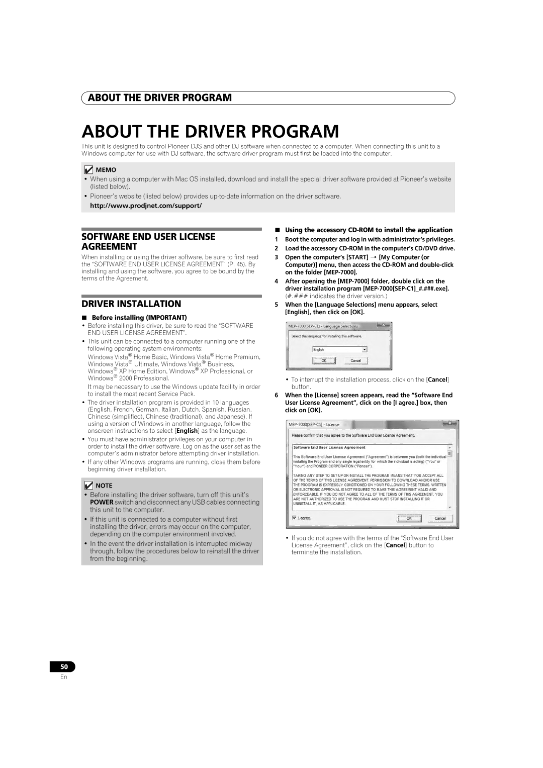 Pioneer MEP-7000 About the Driver Program, Driver Installation,  Using the accessory CD-ROM to install the application 