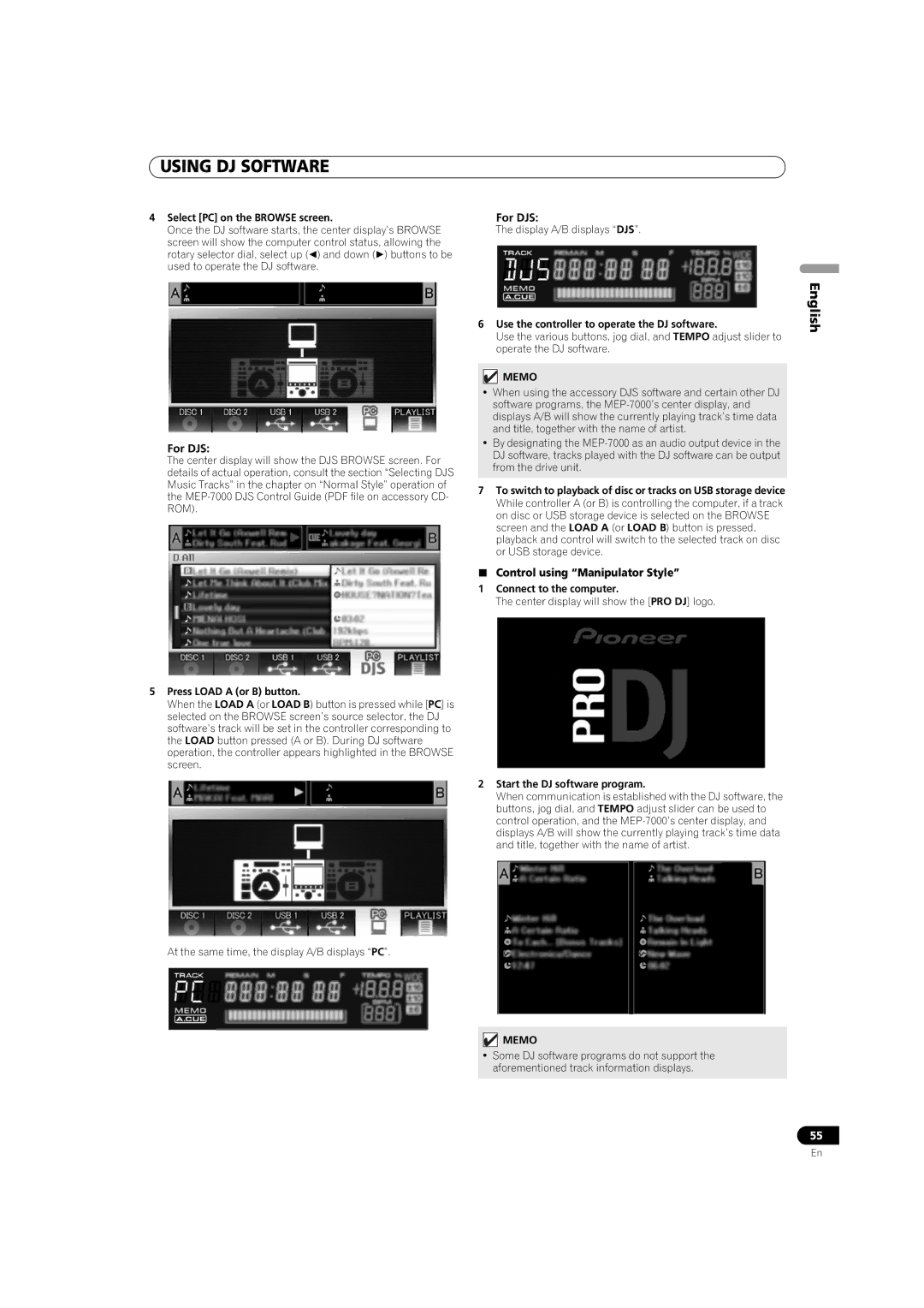 Pioneer MEP-7000  Control using Manipulator Style, Select PC on the Browse screen, Press Load a or B button 