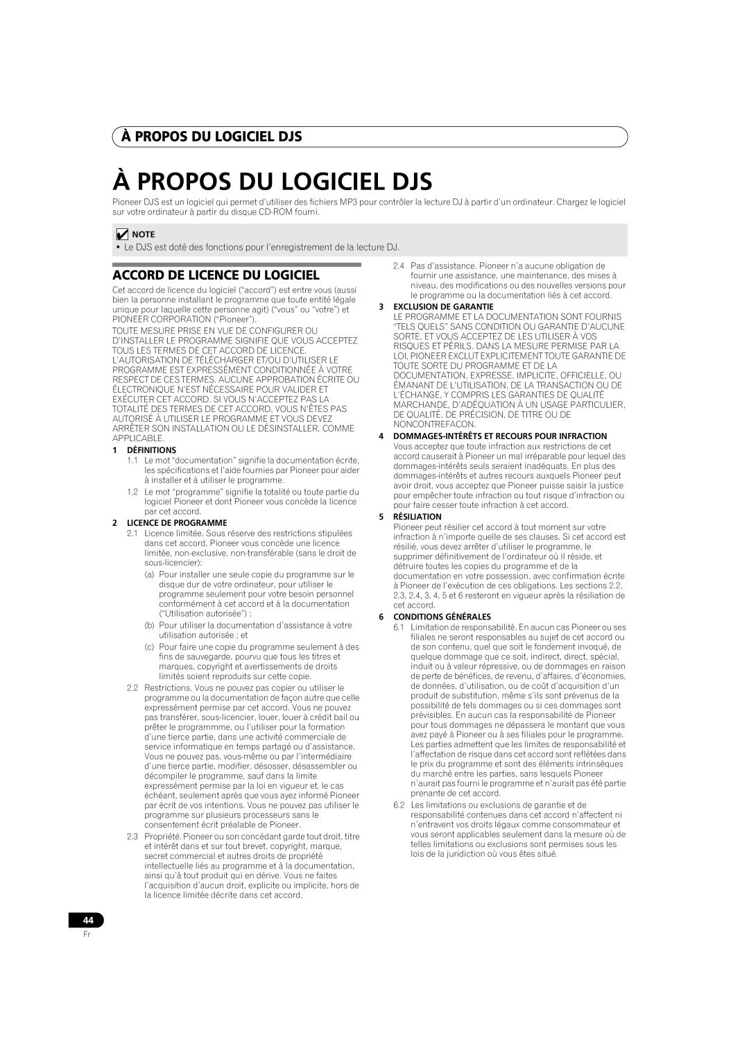 Pioneer MEP-7000 operating instructions Àpropos Du Logiciel Djs, Accord De Licence Du Logiciel 