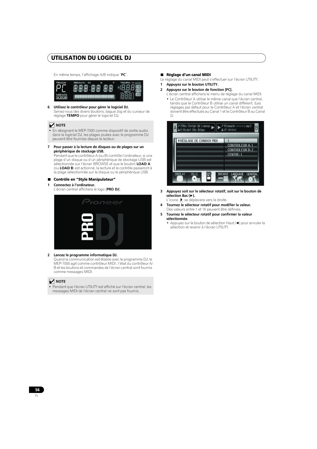 Pioneer MEP-7000 Utilisation Du Logiciel Dj, Contrôle en “Style Manipulateur”, Réglage d’un canal MIDI, sélection Bas  