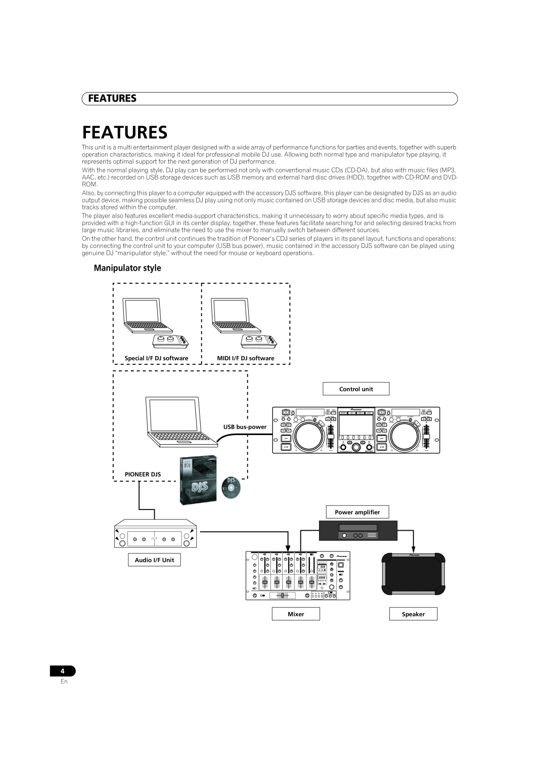 Pioneer MEP-7000 operating instructions Features, Manipulator style 