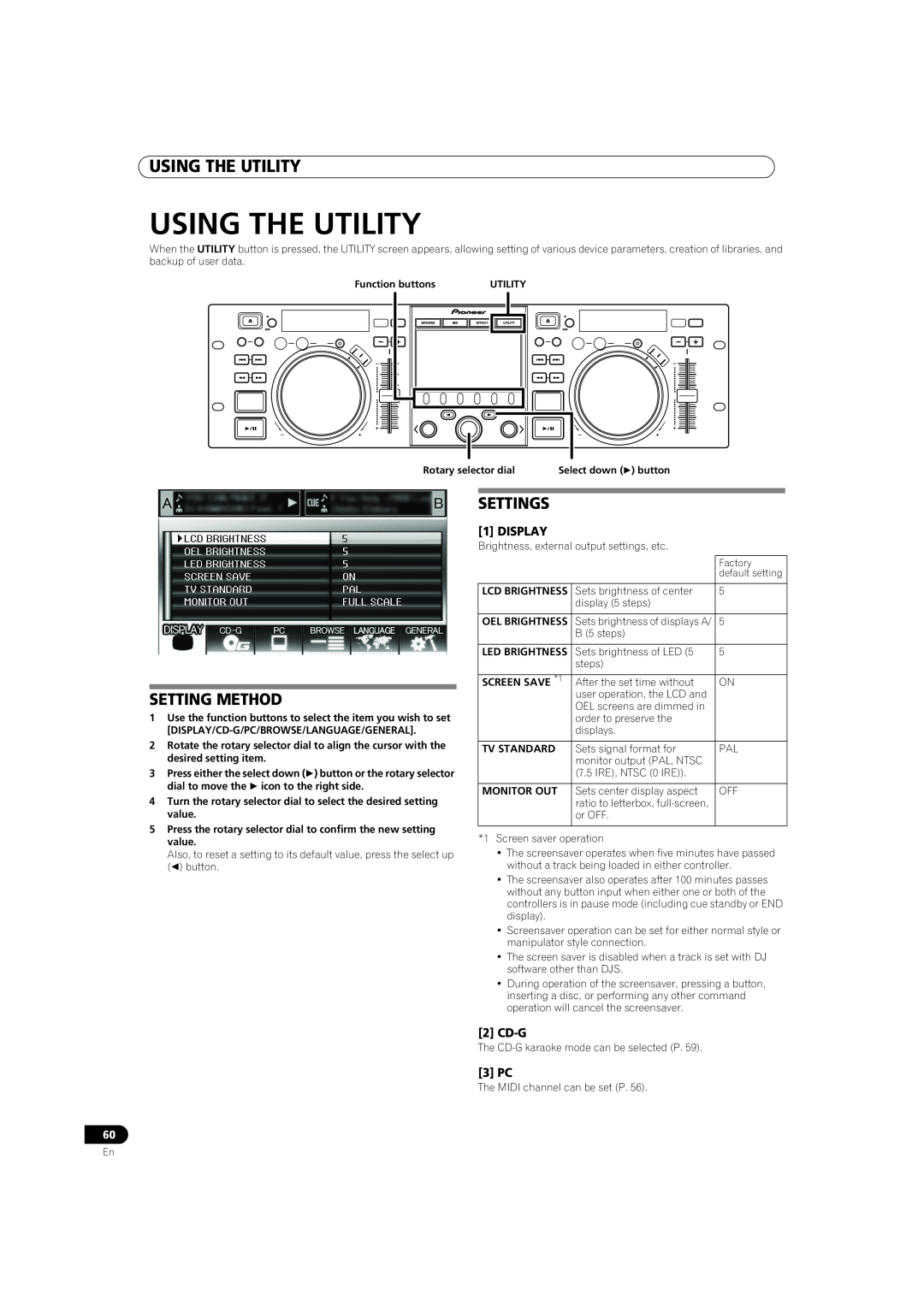 Pioneer MEP-7000 operating instructions Using The Utility, Setting Method, Settings 