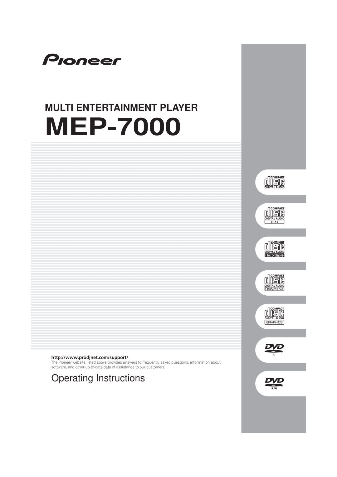 Pioneer MEP-7000 operating instructions English, Operating Instructions Mode d’emploi, Bedienungsanleitung 