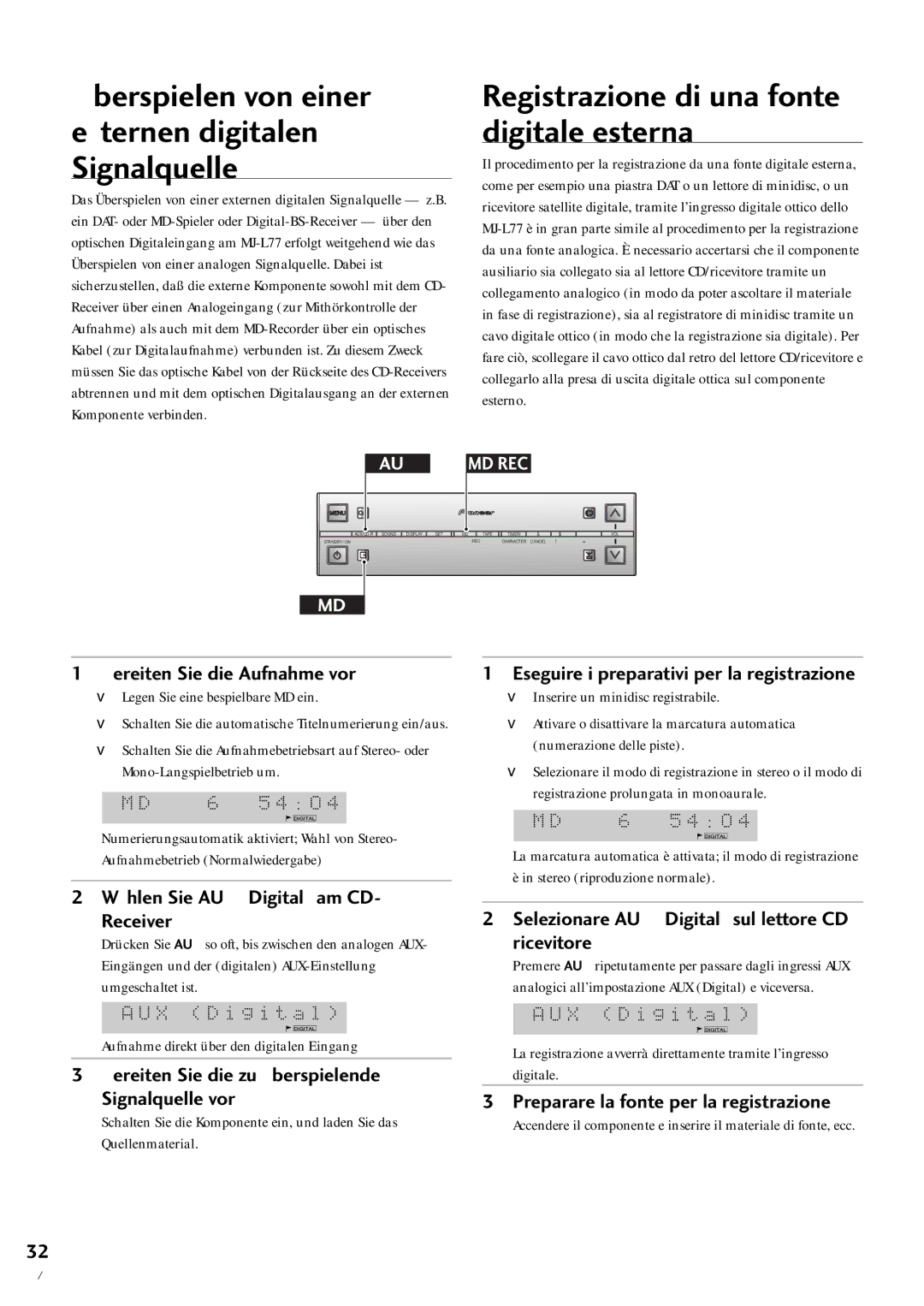 Pioneer MJ-L77 Registrazione di una fonte digitale esterna, †berspielen von einer externen digitalen Signalquelle 