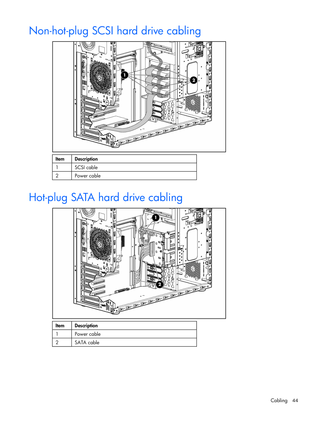 Pioneer ML310 manual Non-hot-plug Scsi hard drive cabling, Hot-plug Sata hard drive cabling 