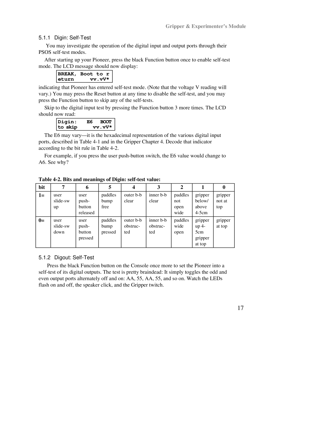 Pioneer Module Mobile manual Digin Self-Test, BREAK, Boot to r Eturn, To skip Vv.vV, Digout Self-Test 