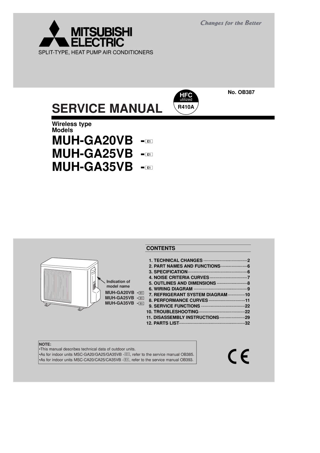 Pioneer service manual MUH-GA20VB E1 MUH-GA25VB E1 MUH-GA35VB E1, Contents 