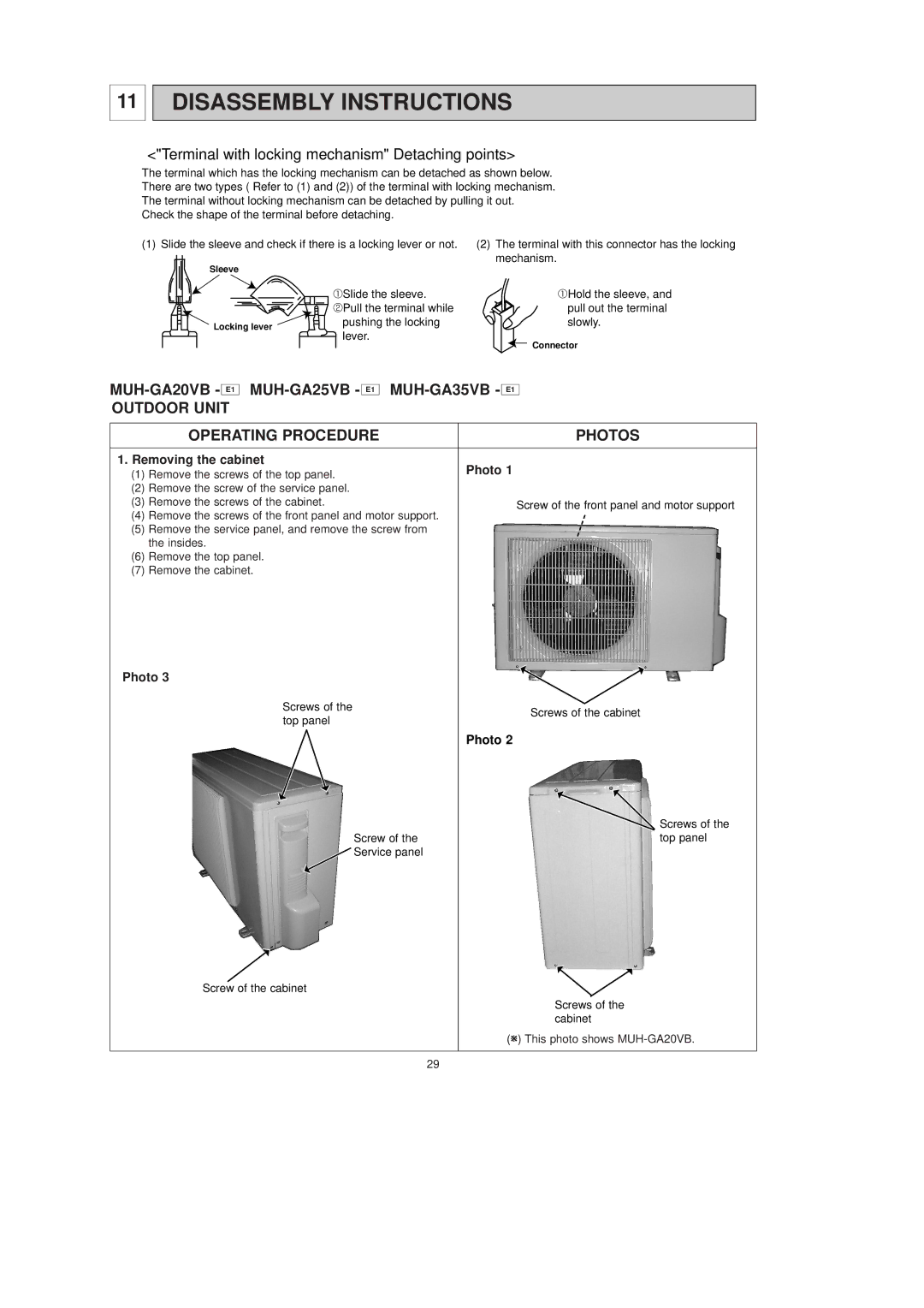 Pioneer MUH-GA20VB, MUH-GA35VB, MUH-GA25VB Disassembly Instructions, Terminal with locking mechanism Detaching points 