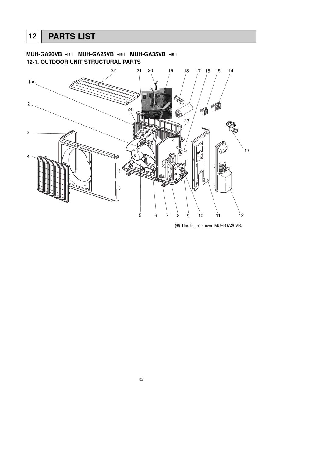 Pioneer MUH-GA20VB, MUH-GA35VB, MUH-GA25VB service manual Parts List, Outdoor Unit Structural Parts 