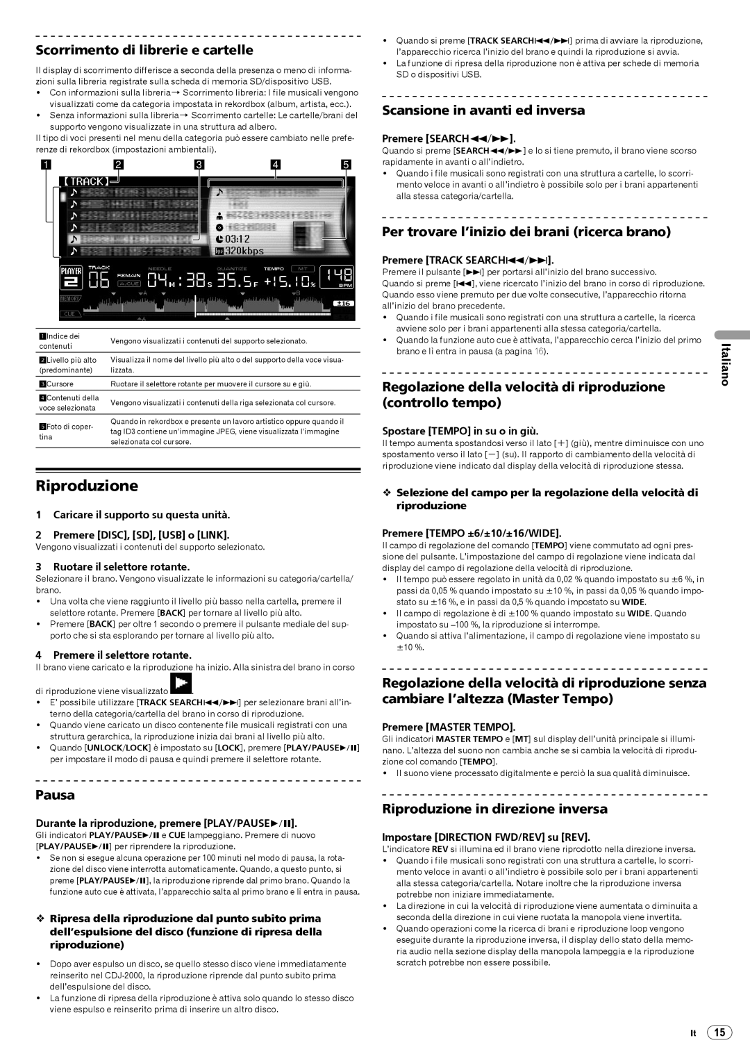 Pioneer CDJ-2000, Multi Player operating instructions Riproduzione 