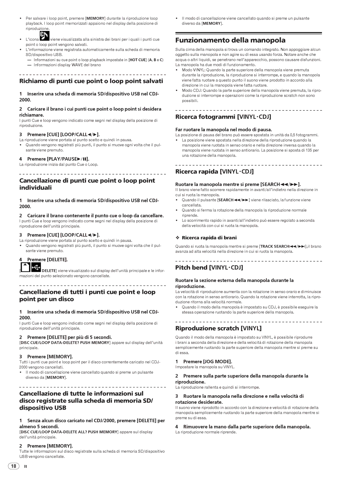 Pioneer Multi Player, CDJ-2000 operating instructions Funzionamento della manopola 