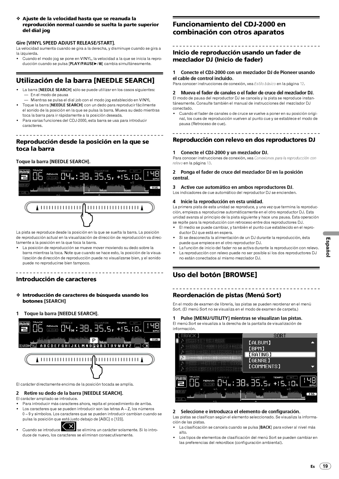 Pioneer CDJ-2000, Multi Player operating instructions Utilización de la barra Needle Search, Uso del botón Browse 