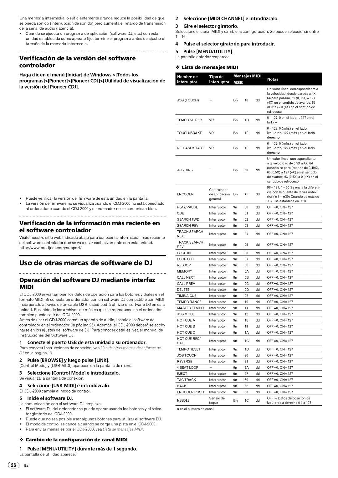 Pioneer Multi Player Verificación de la versión del software controlador, Operación del software DJ mediante interfaz 