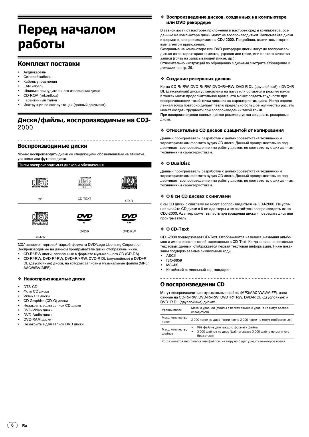 Pioneer Multi Player Комплект поставки, Диски/файлы, воспроизводимые на CDJ, Воспроизводимые диски, Воспроизведении CD 