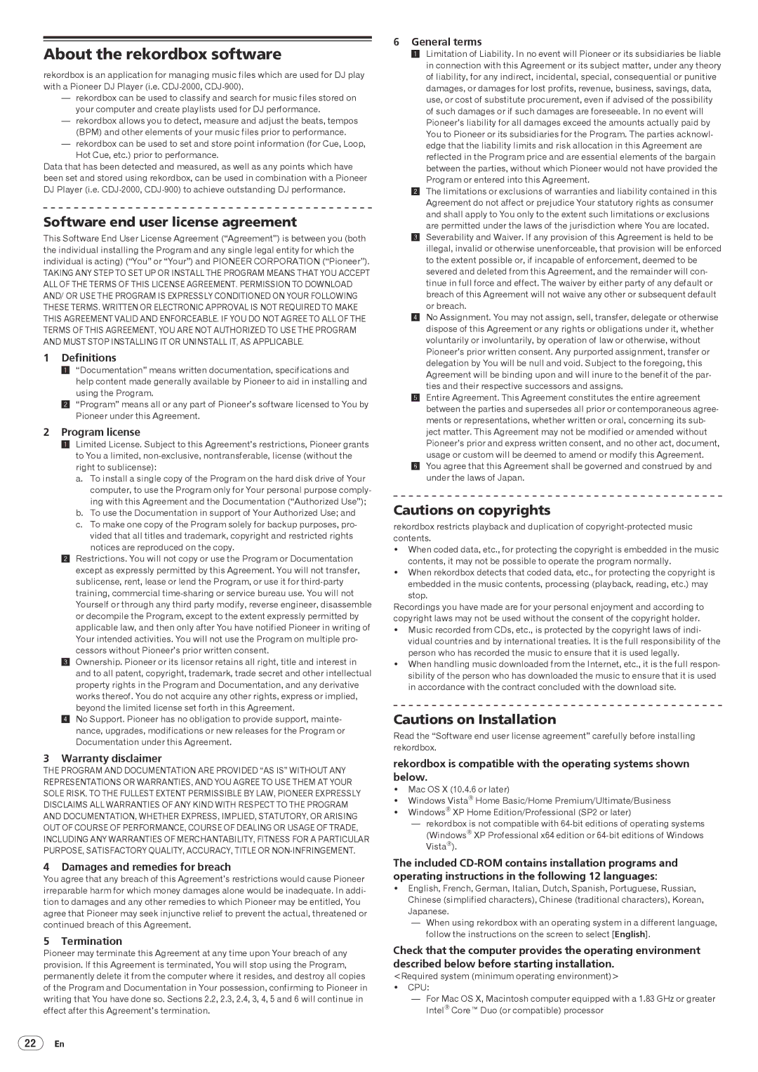 Pioneer Multi Player, CDJ-2000 operating instructions About the rekordbox software, Software end user license agreement 