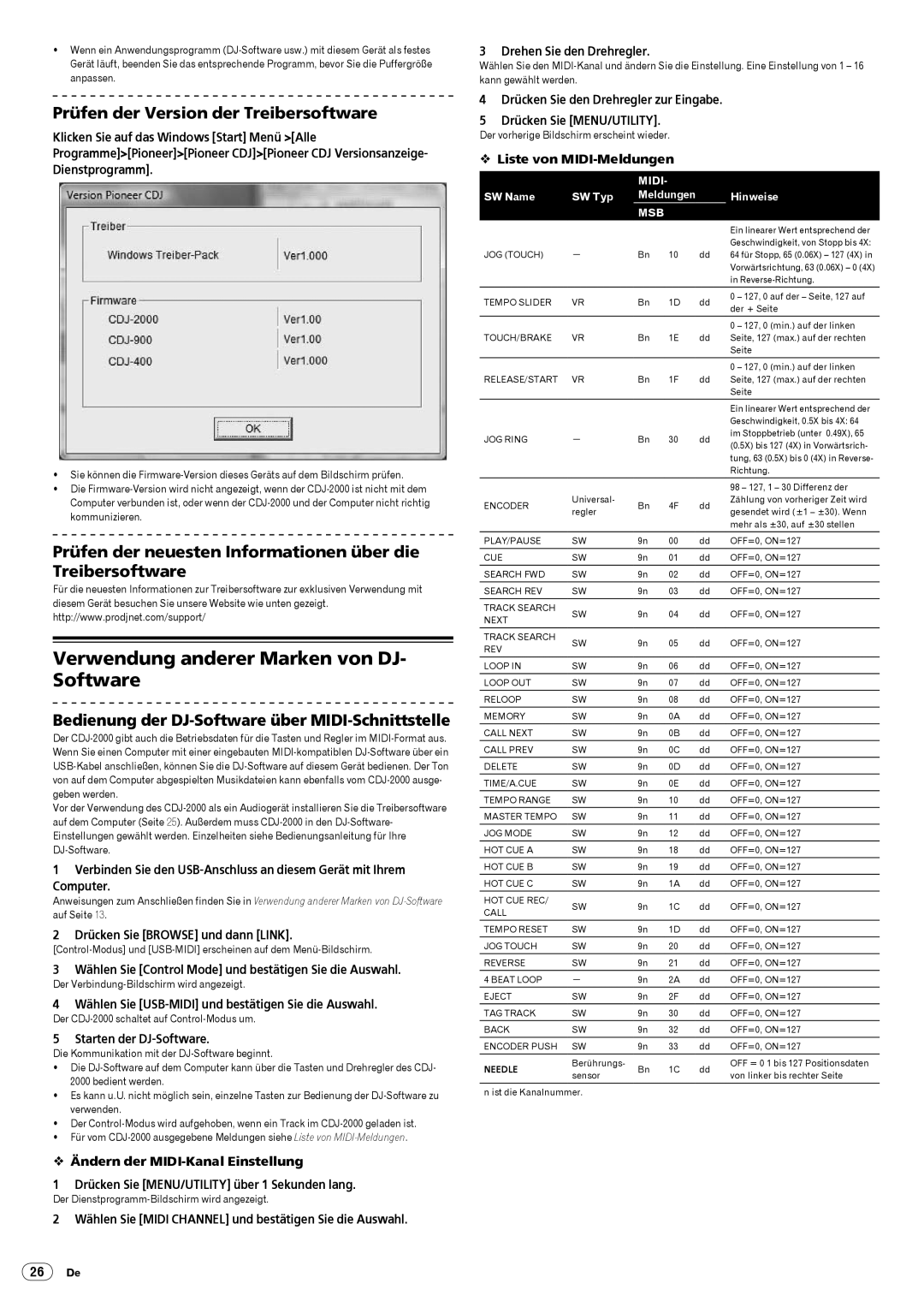 Pioneer Multi Player, CDJ-2000 Verwendung anderer Marken von DJ- Software, Prüfen der Version der Treibersoftware 