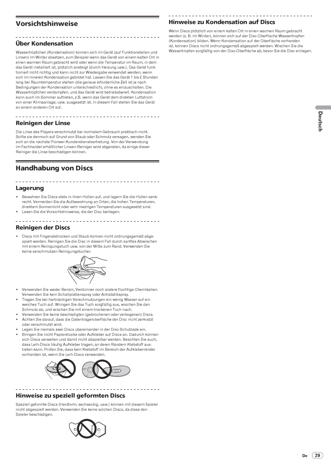 Pioneer CDJ-2000, Multi Player operating instructions Vorsichtshinweise, Handhabung von Discs 