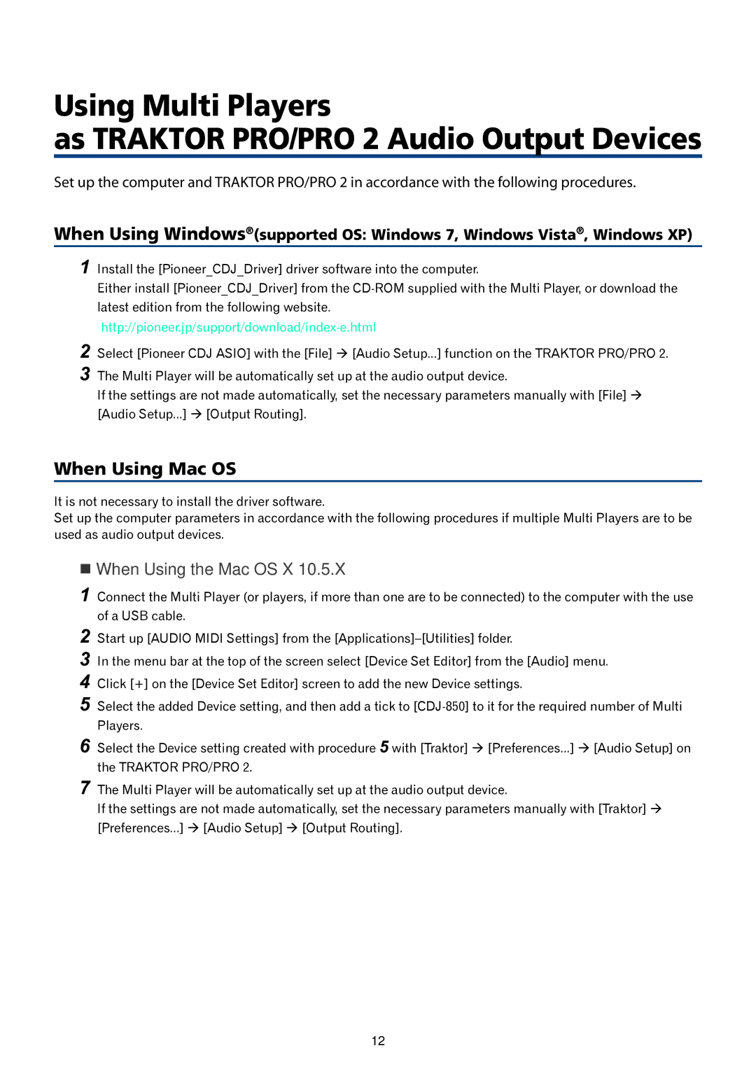 Pioneer CDJ-850, Multi Player TRAKTOR PRO/PRO 2 manual When Using Mac OS,  When Using the Mac OS X 