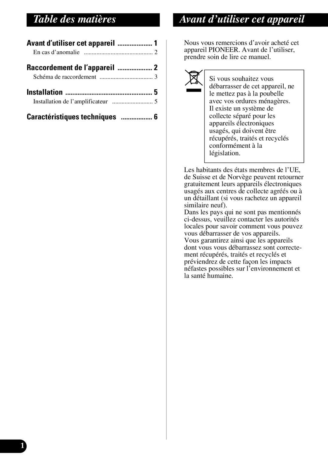 Pioneer ND-G500 owner manual Table des matières, Avant d’utiliser cet appareil 