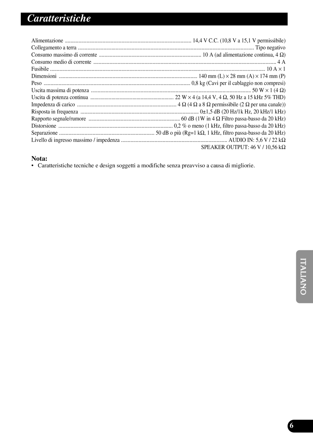 Pioneer ND-G500 owner manual Caratteristiche 